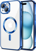 Hython Magnetic Clear for iPhone 15 Plus Case with Camera Lens Protector [Compatible with MagSafe] Luxury Plating Edge Slim Soft TPU Cover Protective Phone Case for iPhone 15 Plus 6.7", Deep Blue