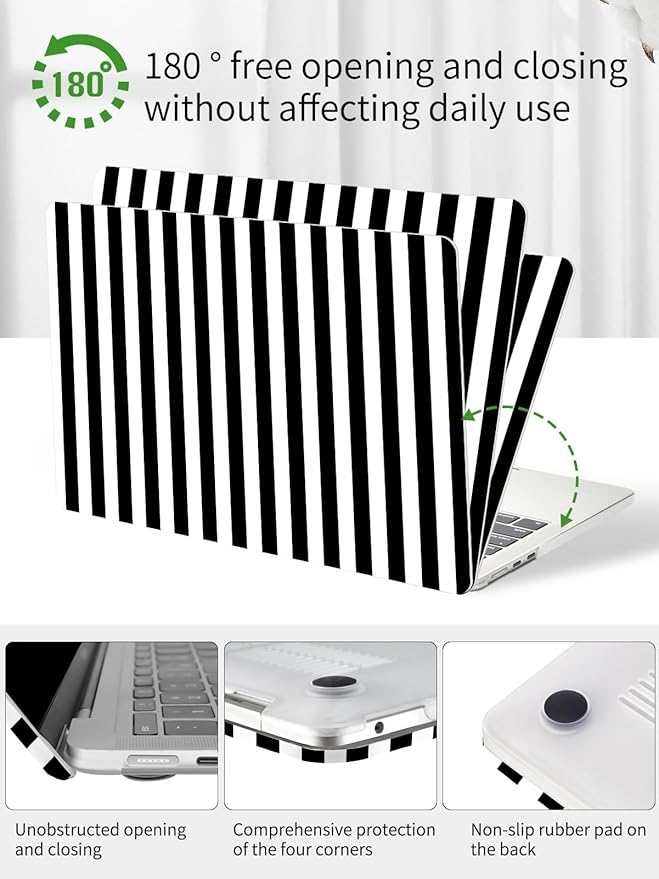 Seorsok Compatible with New MacBook Air 13.6 inch Case M4 M3 M2 2025 2024-2022 Release A3240 A2681 A3113 Touch ID,Cute Striped Plastic Hard Shell Case with Keyboard Cover,Black & White Stripes