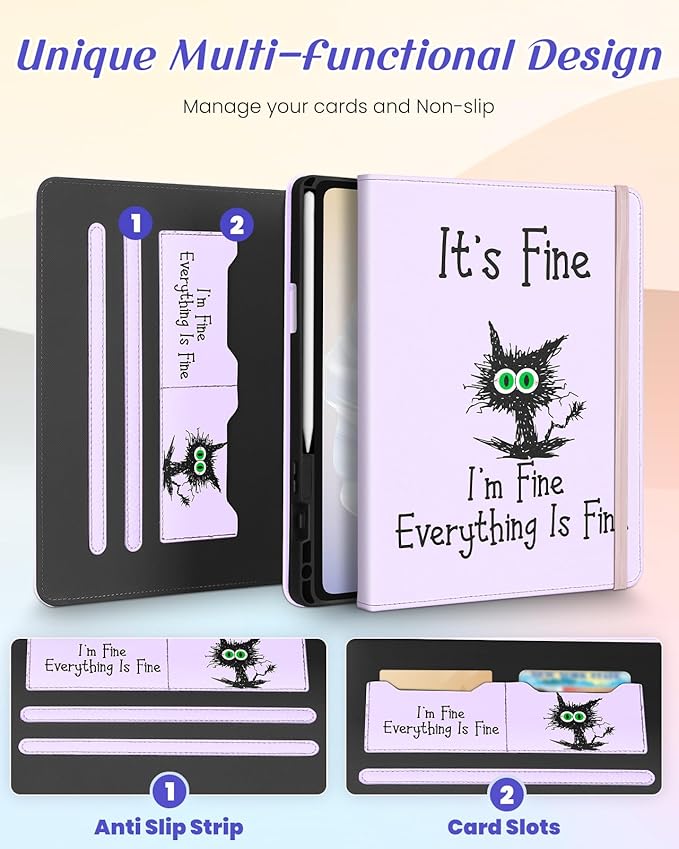 Kidcube for Samsung Galaxy Tab A9 Plus Case 11 Inch - for Women Girls Kid Cute Rotating Stand Folio Cover with Pencil Holder & Card Slot Girly Kawaii Cat Unique Design for Samsung A9 Plus Tablet Cases
