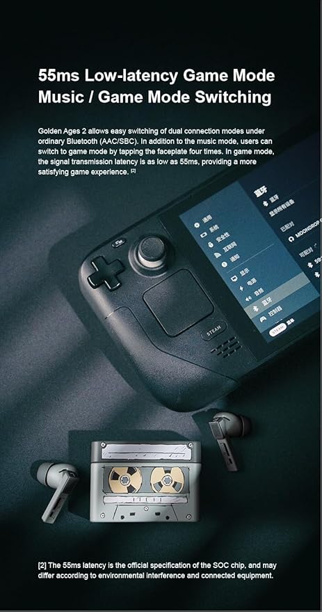 Moondrop Golden Ages 2 MD-TWS-039 TWS Earphone ANC Bluetooth 6.0 LDAC VDSF Adjustable Output Gain Gaming Headphones