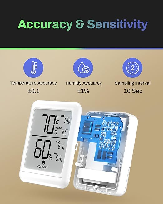 BN-LINK Digital Hygrometer Indoor Room Thermometer, Accurate Temperature and Humidity Meter with Large LCD Monitor for Home, Bedroom, Terrarium, Incubator, Greenhouse, 1 Pack