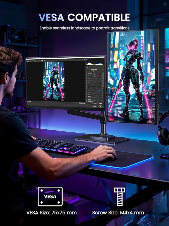 UPERFECT Portable Monitor, 24.5" 2K 165Hz 500Nits 0.1ms FreeSync HDR IPS Gaming Monitor with Stand VESA USB-C Mini HDMI, Large Second Screen for Laptop, Computer, Phone, Mini PC, Game Consoles