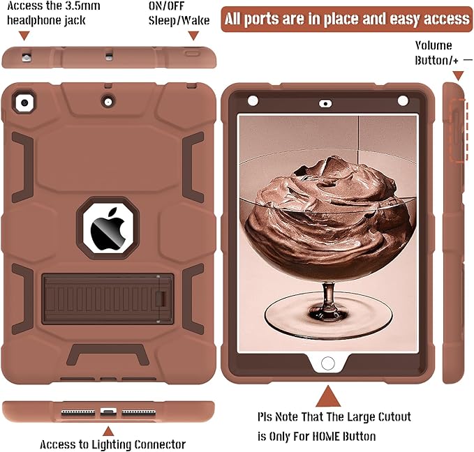 CCMAO Case for iPad 9th/8th/7th Generation 2021/2020/2019(10.2 inch), Heavy Duty Military Grade Shockproof Protective 10.2" Cover with Kickstand for iPad 9 8 7 Gen, Light+Dark Coffee