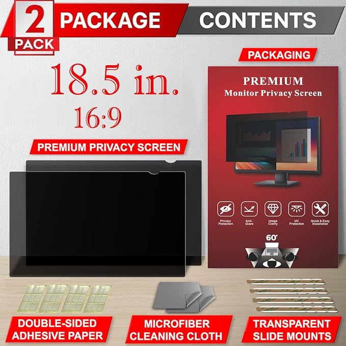 [2 Pack] 18.5 Inch Privacy Screen Filter for Widescreen 16:9 Monitor | Privacy Shield | Anti-Glare | Anti-Blue light | Anti-SPY | Eye Protection | Computer Security Private Filter Protector