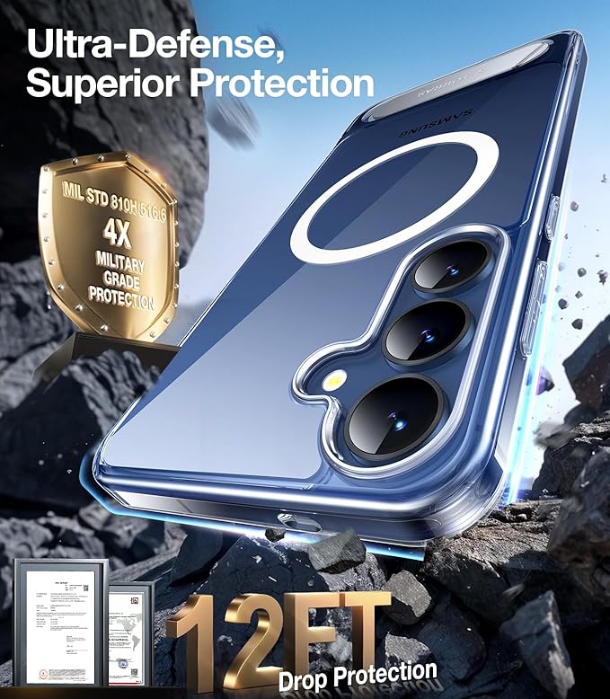 TORRAS Strong Magnetic & Seamless Stand for Samsung Galaxy S25 Case, Fit for MagSafe, Mil-Grade Drop Protection, Adjustable Kickstand for Samsung Galaxy S25 Case, Anti-Yellowing Diamond Clear