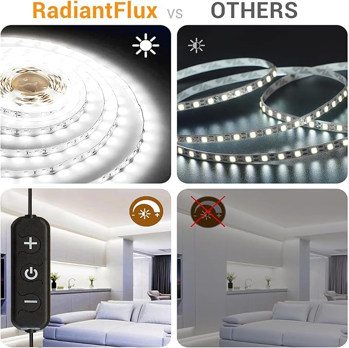 White Led Strip Lights for Bedroom Small Dimmable LED Lights Strip 16.4ft Super Bright Flexible LED Tape Lights Rope Light for for Room Home Decor Luces Leds for Living Room Kitchen Vanity Mirror