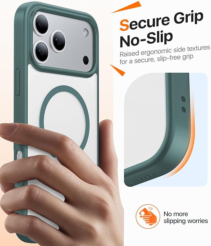 Magnetic for iPhone 17 Pro Max Case,[Anti-Slip][Compatible with MagSafe][Military Grade Drop Protection] Shockproof Protective Translucent Phone Case for iPhone 17 Pro Max Case,Night Green
