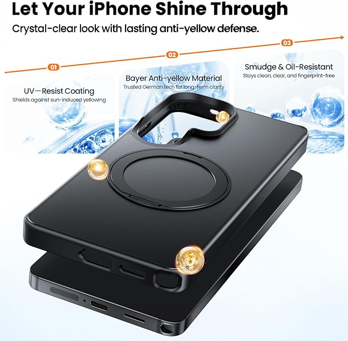360°Ring Stand for Samsung Galaxy S26 Ultra Case with 1X Screen Protector +1X Camera Cover,Fit for MagSafe, Translucent Matte Cover & Scratch-Resistant Back Cover for Galaxy S26 Ultra 6.9", Black