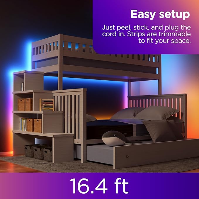 Roku Smart LED Light Strip+, 16.4ft - Color Options with Adjustable Brightness & Temperature - Peel & Stick WiFi Smart Strip Lights Works with Roku Voice, Alexa & Google Assistant - Smart Home Product