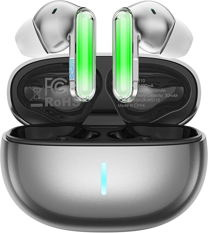 MS110 Wireless Ear Buds,40h Playtime Earbuds with Ai Translation Earbuds Real Time, 6.0 Bluetooth Earbuds,IPX5 Waterproof & Active Noise Cancelling Earphones for Phones/Meeting/Travel/Learning /Sports