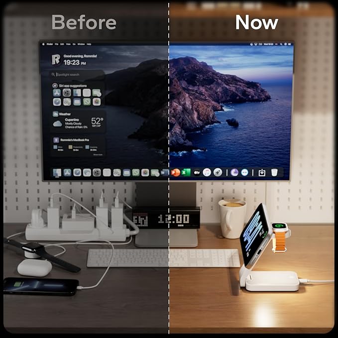 Eazpower 3 in 1 Foldable Wireless Travel Charging Station for MagSafe, Nightstand Magnetic Charger Stand for iPhone 17 16 15 14 Pro Max, Charging Dock with Night Light for Apple Watch/AirPods (White)