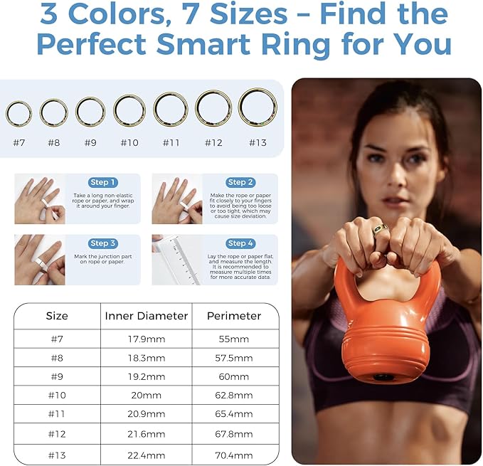 Smart Ring with Instant Notification Alerts & Gesture Control - Sleep Tracker Ring, Fitness Ring for Steps & Heart Rate, IP68 Waterproof (Gold, 10)