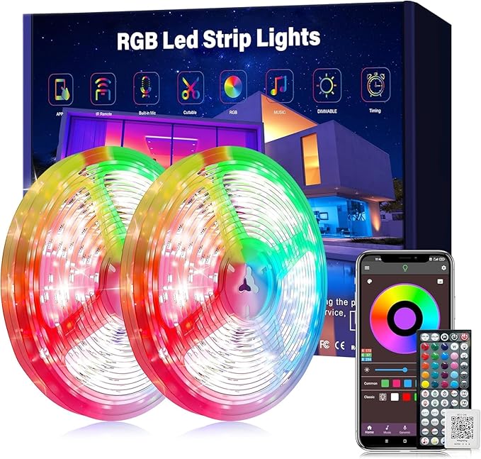 Ledagic Led Lights for Bedroom 132ft (66ft*2Rolls) Music Sync Color Changing Led Strip Lights with Remote and App Control RGB Led Light Strip for Home Party Room Decor