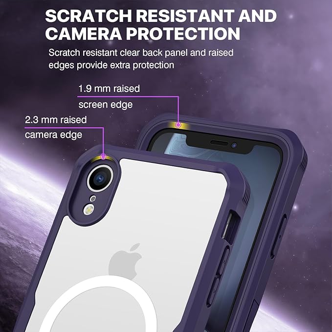 CENHUFO Privacy Magnetic for iPhone XR Case, Full Body Phone Case Built-in 9H Tempered Glass Privacy Screen Protector [Compatible with Magsafe] Shockproof Protective Bumper Clear Cover - Purple