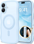 CAPRARO Magnetic for iPhone 17 Case for Women Girls, Upgraded [Full Camera Protection] [Compatible with MagSafe] Cute Wave Translucent Matte Phone Case for iPhone 17, Light Blue