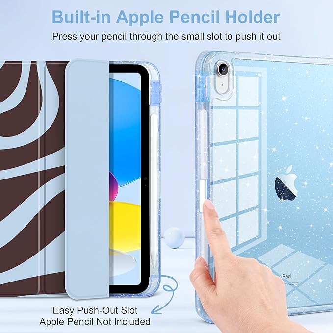 DONGKE for iPad Pro 11 inch Case – Fits M5 2025 / M4 2024, Shockproof Sparkling Glitter Acrylic Back, Pencil Holder, Trifold Stand, Auto Sleep/Wake & Touch ID Support - Groovy Swirl