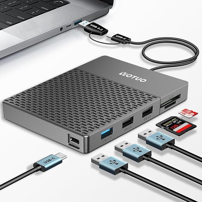 YOTUO Docking Station External Hard Drive Storage, USB-C Hub + HDD 7-in-1, USB 3.0, SD/TF Card, HDD for Windows, Mac, Android, TV, iOS (iPhone 15/16/17), Phone, Laptop, Desktop, PC (Space Black, 1TB)