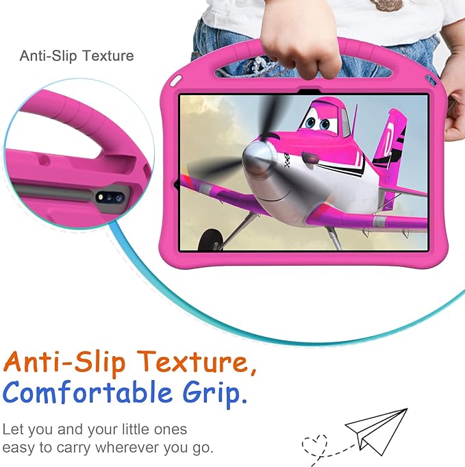 Kids Case for Samsung Galaxy Tab S10 Lite/S10 FE/S9 FE 10.9"/Tab S9/S8/S7 11", Techcircle Light Weight Shock Proof EVA Foam Handle Rugged Stand Protective Case, Rose