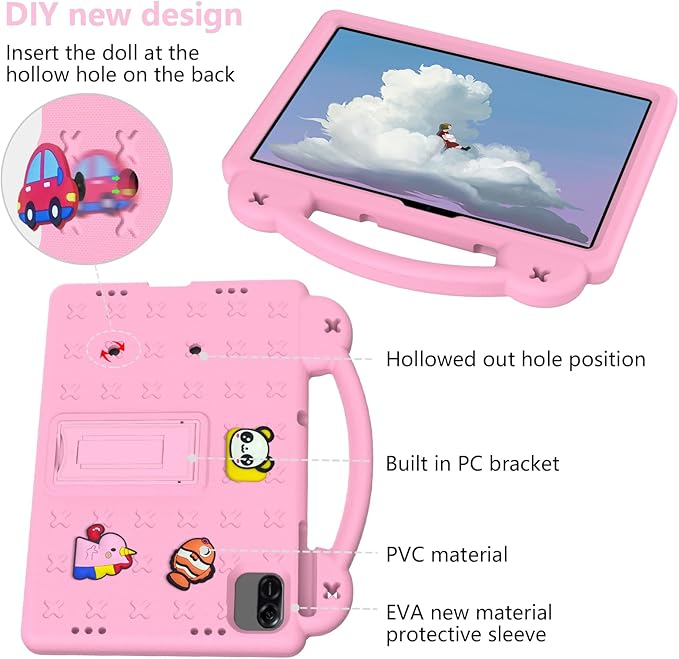 AKABEILA Compatible with Honor Pad X8a 2024/Infinix Xpad 11 inch 2024 Tablet Case, Kids Friendly Universal Lightweight Shockproof Protective Case with Shoulder Strap & Stand Handle Pink
