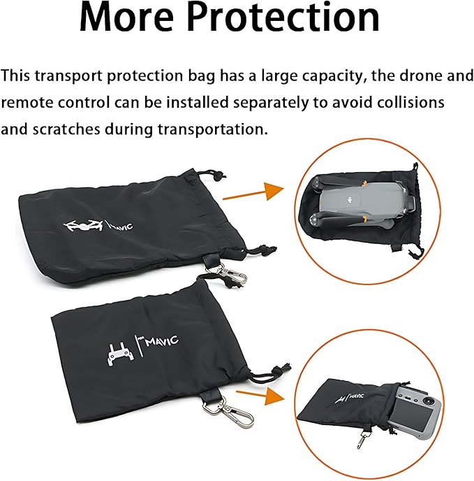 Protective Aircraft Sleeve for Dji Mavic Mini 3/3/4/5 Pro/Air 3s/Neo//Mini 4K RC 2/RC N1/N2 Remote Controller Portable Storage Pocket Carring Bag for Drone Accessories(Drawstring+Hook)
