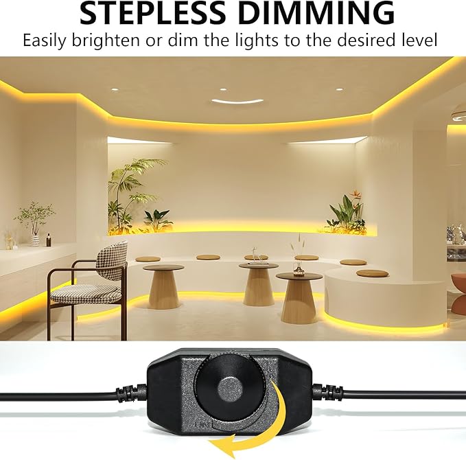 10ft Warm White LED Strip Lights,12V Dimmable Tape Lighting with Infrared Remote,SMD 2835 LEDs Adhesive Ribbon Light,Connectable