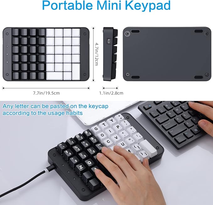 Koolertron One Handed Mechanical Gaming Keyboard with 32 Macro Keys, 46-Key Fully Programmable Mini Keypad, Mini USB Macro Keyboard for PC Gamers