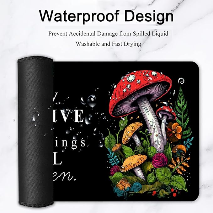 Large Mouse Pad, 31.5 x 11.8in Extended Gaming Mouse Pad with Stitched Edges, XXL Mousepad Protector Non Slip Rubber Base for Office and Home Writing Mat,Red Mushroom Pattern Black Desk Mat