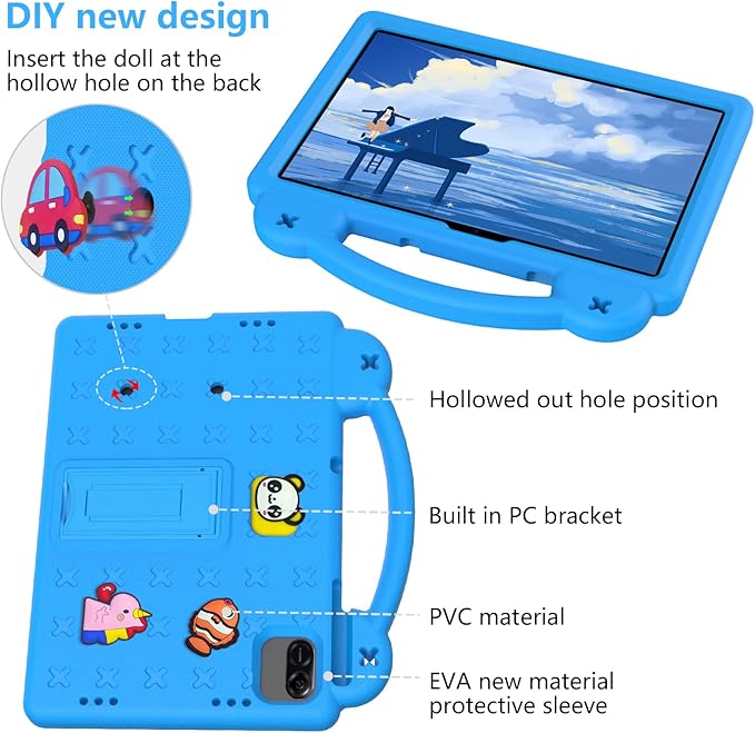 AKABEILA Compatible with Honor Pad X8a 2024/Infinix Xpad 11 inch 2024 Tablet Case, Kids Friendly Universal Lightweight Shockproof Protective Case with Shoulder Strap & Stand Handle Sky Blue