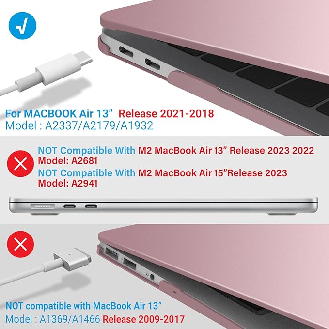 IBENZER Compatible with New MacBook Air 13 inch Case 2022 2021 2020 M1 A2337 A2179 A1932, Plastic Hard Shell Case with Keyboard Cover for Mac Retina Display with Touch ID, Rose Gold, MAT13-MPK+1B