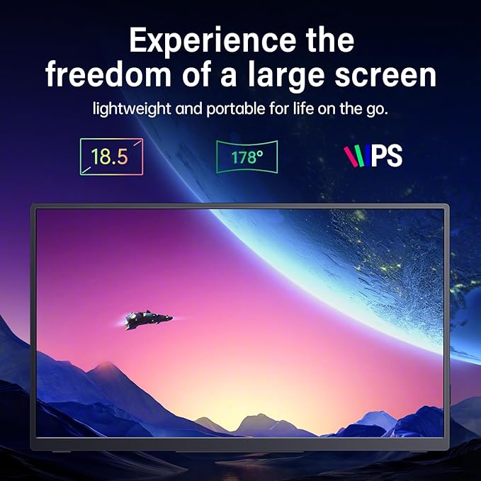 Portable Monitor 18.5 inch 100Hz FHD USB-C HDMI Travel Monitor w/Built-in Kickstand, VESA & Speakers, Eye Care HDR Portable Gaming Monitors