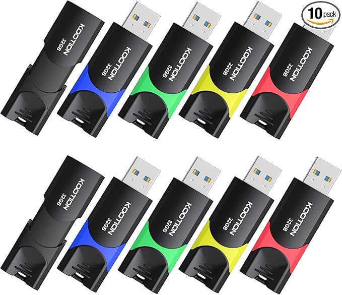 32GB USB 3.0 Flash Drive 10 Pack KOOTION Thumb Drive 3.0 Retractable 32G Zip Drive Ultra High Speed USB Stick Jump Drive Rugged Memory Stick with LED Indicator for Data Storage and Transfer