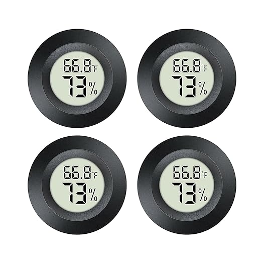 4pcs Mini Hygrometer Thermometer Indoor Outdoor Round Humidity Meter Temperature Gauge Humidity Sensor Fahrenheit Switchable Celsius Monitor for Humidor Reptile Jars 3D Printer
