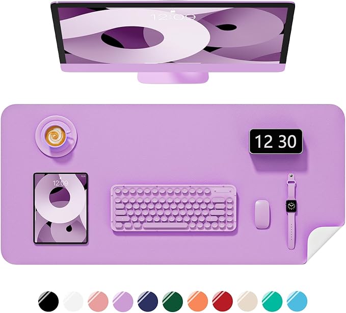 Desk Pad, 30" x 14" PU Leather Non-Slip Desk Mat Large Mouse Pad for Desktop, Waterproof Laptop Computer Writing Mat for Office, Home, Work, Gaming, Purple