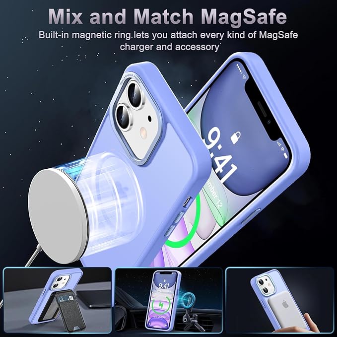 Newfuture Designed for iPhone 11 Case with Strong Magnetic [13 FT Military Drop Protection] [Compatible with Magsafe] Slim Translucent Matte Shockproof with Anti-Fingerprint Phone Case, Light Purple