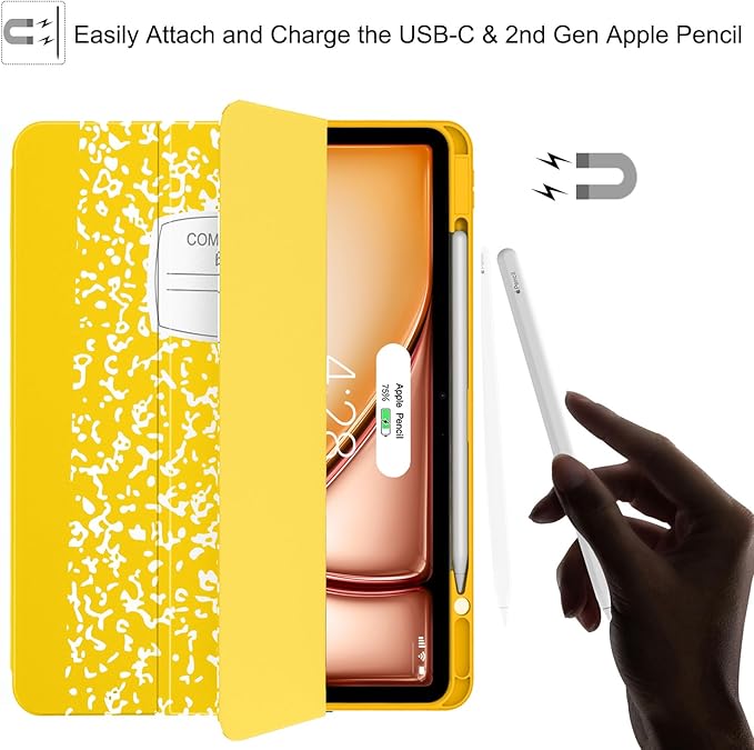 Soke Case for iPad Air 13 Inch (M4/M3/M2,2026-2024), iPad Pro 12.9" 6th/5th Generation with Pencil Holder(2021 2022 Release)-[Apple Pencil Charging + Auto Wake/Sleep] Soft Back Cover, Book Lemon
