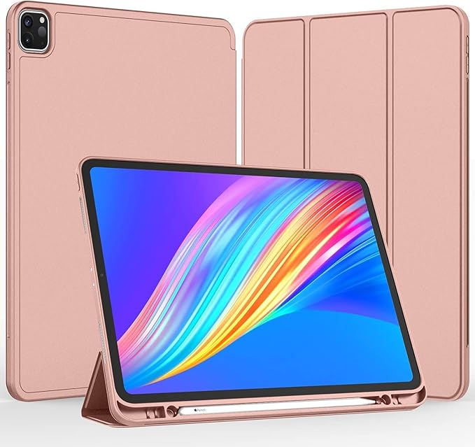 iMieet iPad Pro 13 Inch Case (M5/M4) 2025/2024 with Pencil Holder, Trifold Stand Smart Case with Soft TPU Back, Auto Wake/Sleep (Rose Gold)