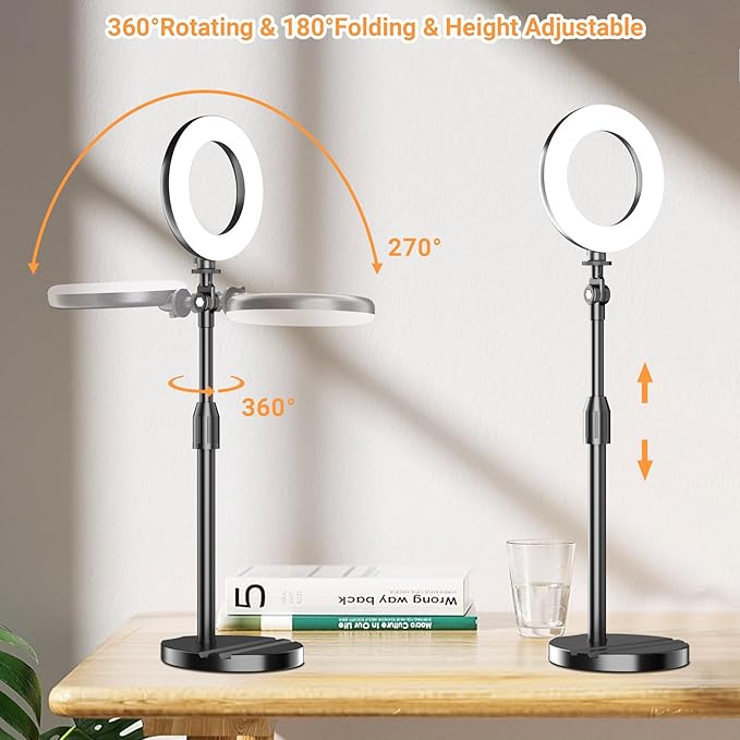 Portable Travel Ring Light for Laptop Zoom Video Conference, 5'' Bright Circle Light with Extendable Stand, Small Halo Lighting with Phone Holder for Video Recording Live Stream Facetime Photography
