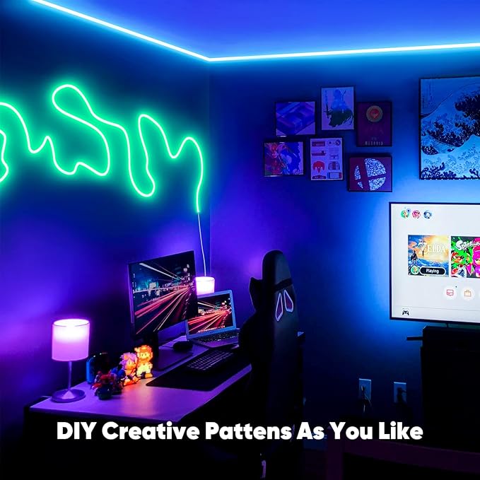 Shine Decor 24V Smart Neon Rope Lights, RGBW Silicone Neon Light Remote APP WiFi Control Music Sync, RGB+Warm White Changing Dimmable LED Neon Strip 16.4FT Flexible Waterproof for Indoor Outdoor