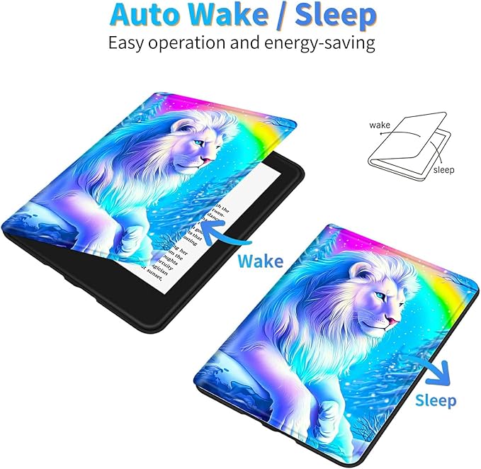 for Amazon Kindle Fire HD 8 & HD 8 Plus(12th/10th Generation, 2024/2022/2020 Release) 8" Tablet Case, Slim Kickstand Stand Leather Smart Cover with Auto Wake/Sleep, White Lion