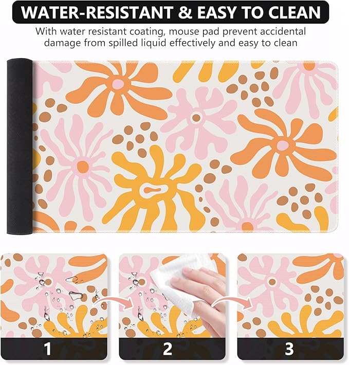 iCasso Desk Matt for Desktop, Cute Desk Pad Mat, XXL Large Mouse Pad, Anti-Slip Big Mousepad with Stitched Edges, Keyboard Pad Mouse Mat for Computer, Work, Gaming (Yellow Flower)