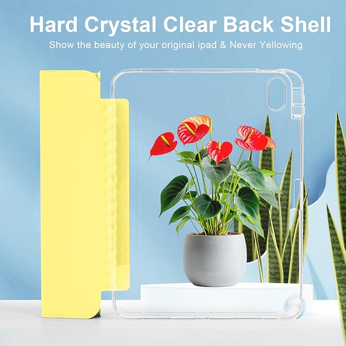 Case for iPad A16 11th Generation 11" 2025, iPad 10th Generation 10.9 Inch 2022, Hybrid Protective Cover with Pencil Holder, Clear Transparent Back Shell Anti-Yellowing Case, Yellow