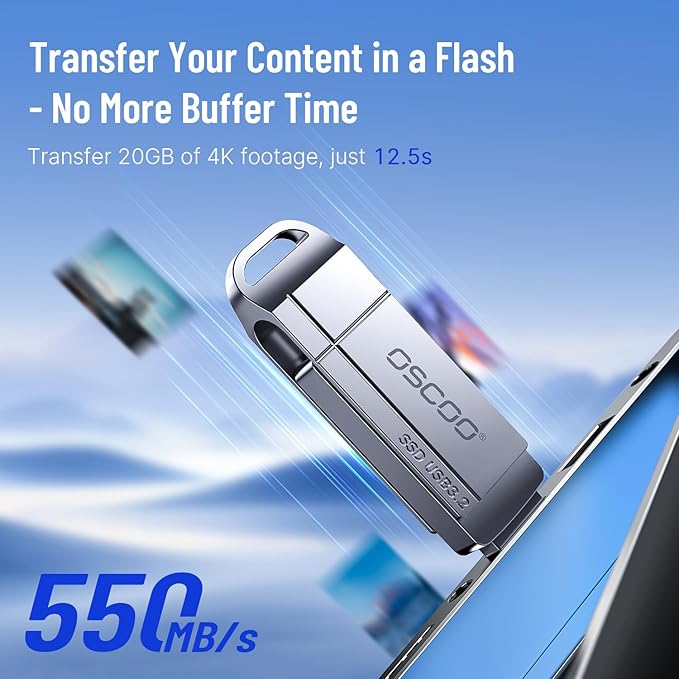 128GB SSD USB Flash Drive, Up to 550MB/s–USB 3.2 Gen1 Thumb Drive, Dual USB-C & USB-A Ports, Compatible with iPhone 15/16/17, Android Phones, Mac – Photo & Video Backup