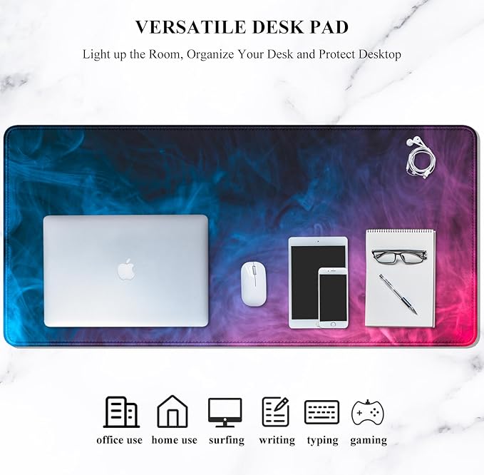 Auhoahsil Large Mouse Pad, XXL Gaming Mousepad, Desk Mat for Desktop, Thick Rubber, Big & Long Size, Stitched Edges, Full Desk Pad for Laptop & Computer, Extended 31.5 x 11.8 in, Colorful Smoke