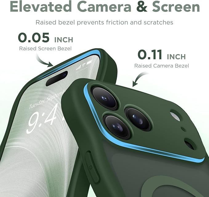 CAPRARO Magnetic for iPhone 17 Pro Max Case for Women Girls, Upgraded [Full Camera Protection] [Compatible with MagSafe] Cute Wave Translucent Matte Phone Case for iPhone 17 Pro Max, Deep Green