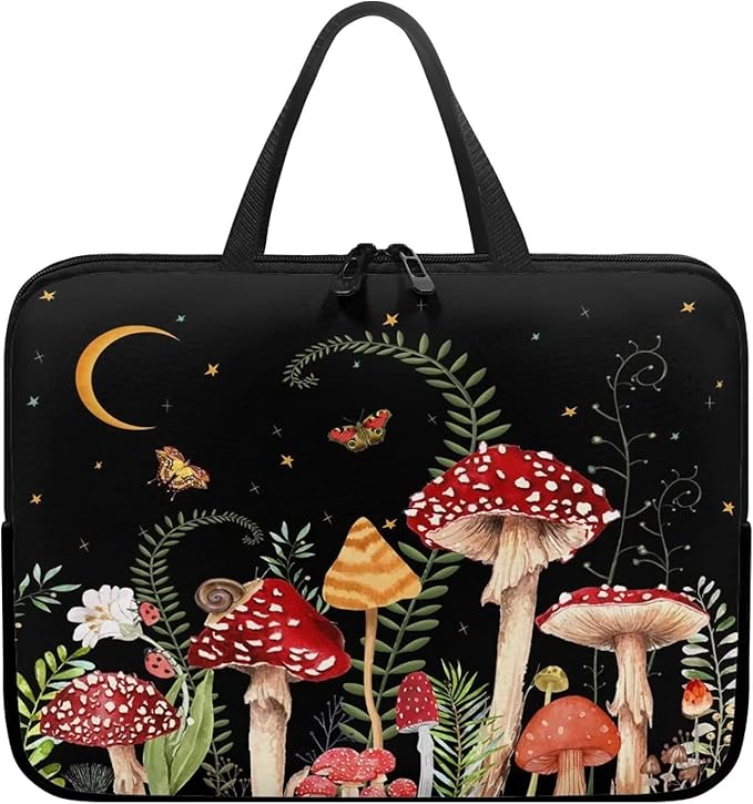 10 Inch Mushroom Laptop Sleeve, Protective Tablet Case with Handle, Shockproof Computer Bag Carrying Case Portable Notebook Cover Messenger Briefcase for Travel/Business/School/Men/Women