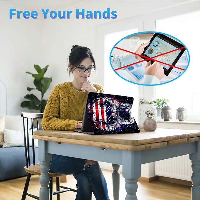 for Kindle Scribe 10.2 Inch 2022/2024 Released Tablet Case, Slim Kickstand Stand Leather Smart Cover with Auto Wake/Sleep, National Flag Astronaut