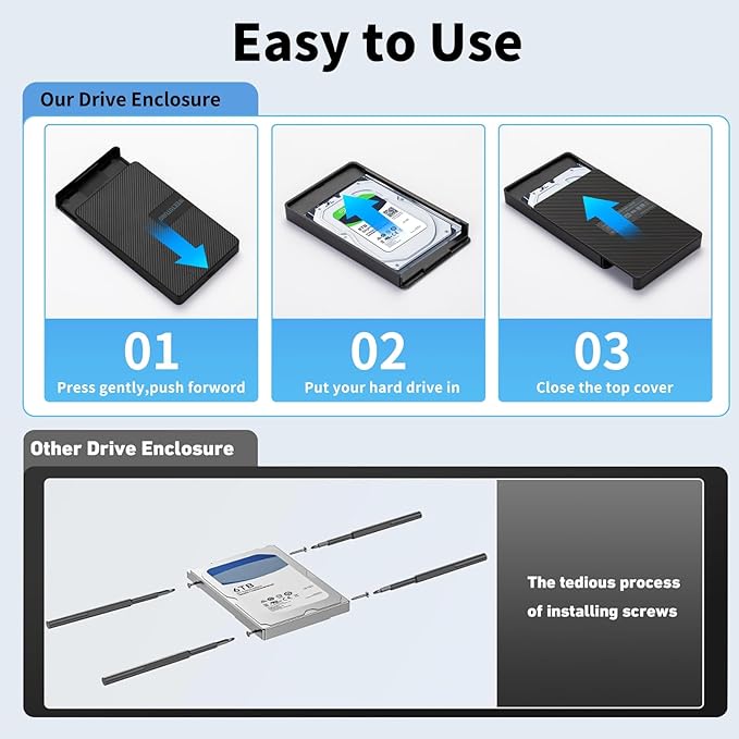 USB-C External Hard Drive Enclosure 2.5'' HDD SSD for sata - WEETOTUNG 6Gbps Tool-Free Case Compatible with UASP Drive - for 7mm 9.5mm Drive with MacBook WD Seagate PlayStation (Case Only)