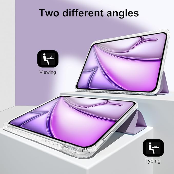 Case for iPad Air 13 inch 2024/2025/2026 M4/M3/2,Slim Smart Cover for 2022 iPad Pro 12.9 inch (4/5/6th Gen) with Pencil Holder,Trifold Stand with Clear Back Shell,Gentle Purple