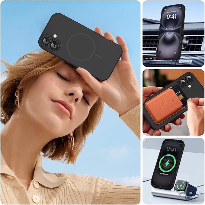 Miracase Compatible with iPhone 16 Case, [Soft Anti-Scratch Microfiber Lining], Compatible with MagSafe, Liquid Silicone Case Shockproof Drop Protection Phone Case for 16,Black