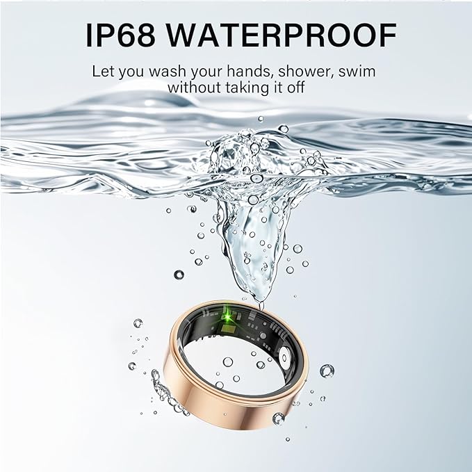 Smart Ring with Sleep Monitoring, Step Counting, Heart Rate, Blood Oxygen, Blood Pressure for iPhone and Android, No Subscription Fee, IP68 Waterproof Health Tracker (Silver, 10)